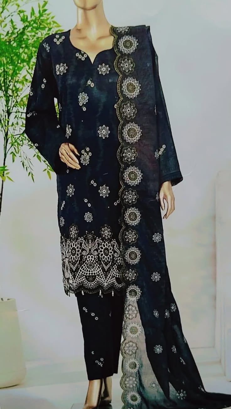 Noir Lace Bloom  Chikenkari 3 piece