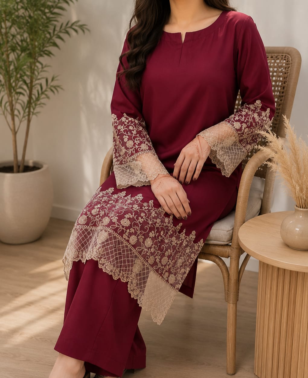 Maron Grace Embroidered Co-Ord Set