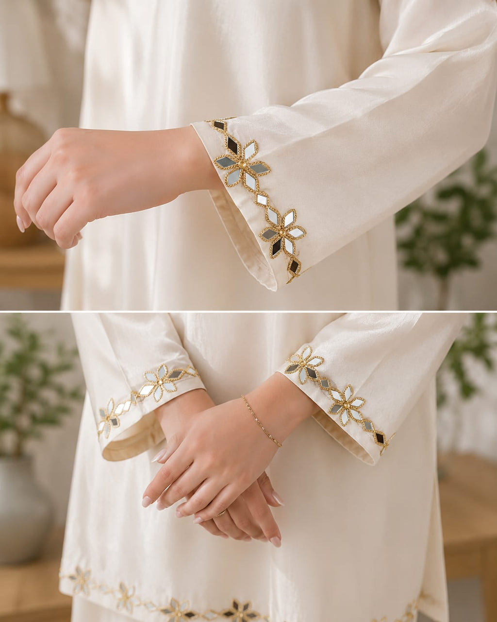 Ivory Mirror Work Co-Ord Set Elegant & Graceful