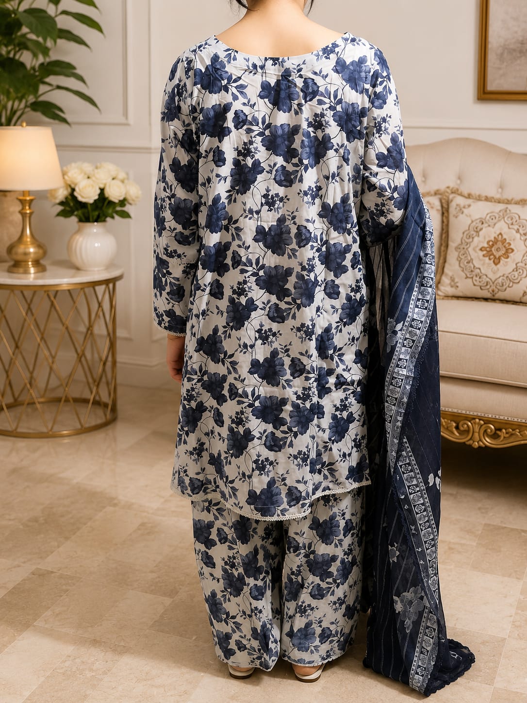 Midnight Bloom Printed 3- piece Lawn Suit