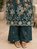 Teal vintage bloom deep teal printed & embroidered chikankari 3 piece suit