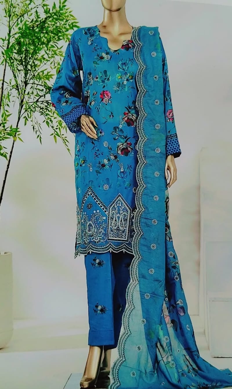 Sky Bloom Chikenkari 3 piece suit,s