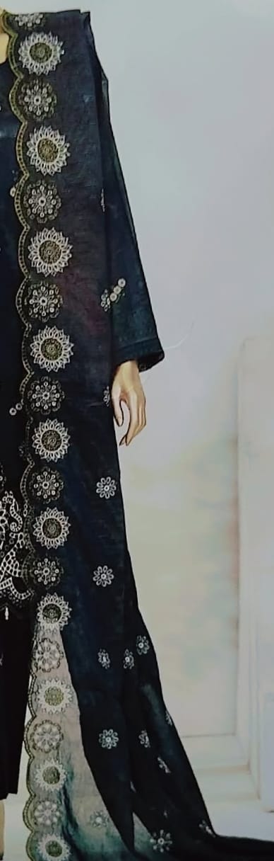 Noir Lace Bloom  Chikenkari 3 piece