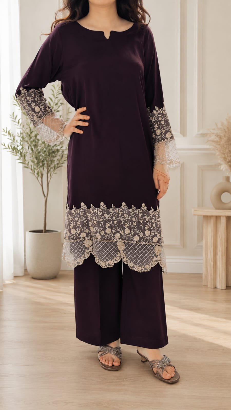 Mocha Grace Embroidered Co-Ord Set