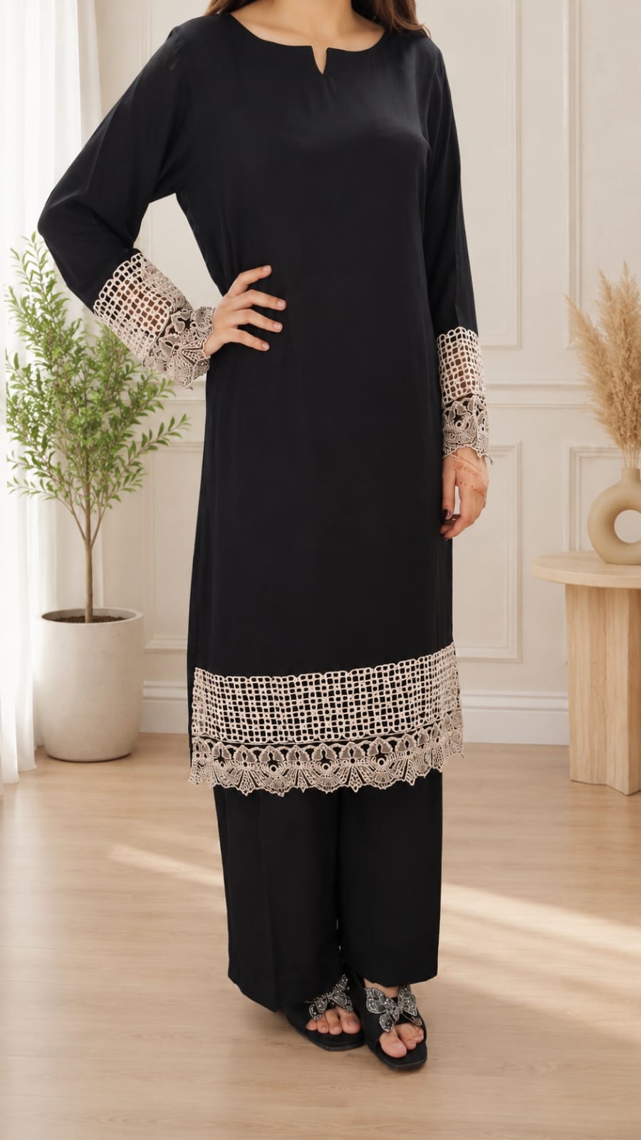 Noir Grace Black Embroidered Co-Ord Set