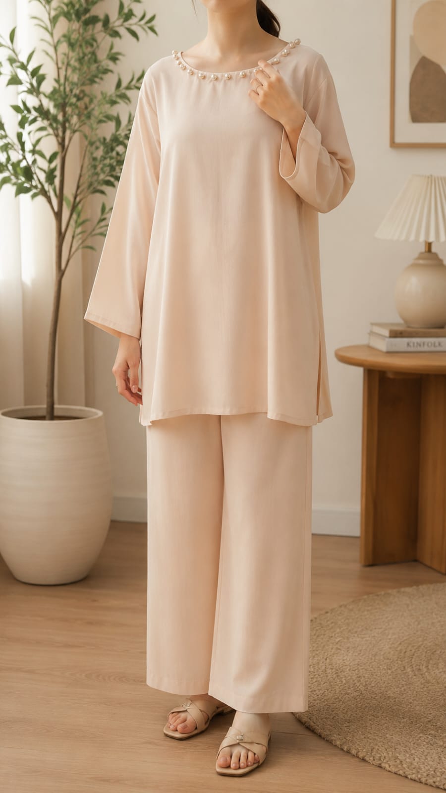 Pearl Embellished Co-Ord Set Soft&Elegant