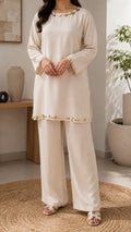 Ivory Mirror Work Co-Ord Set Elegant & Graceful