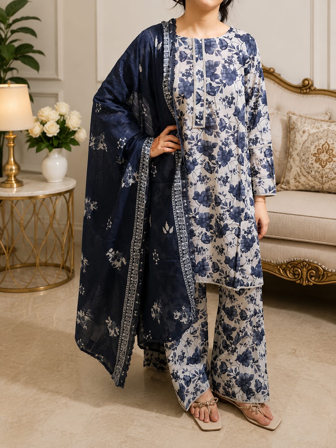 Midnight Bloom Printed 3- piece Lawn Suit