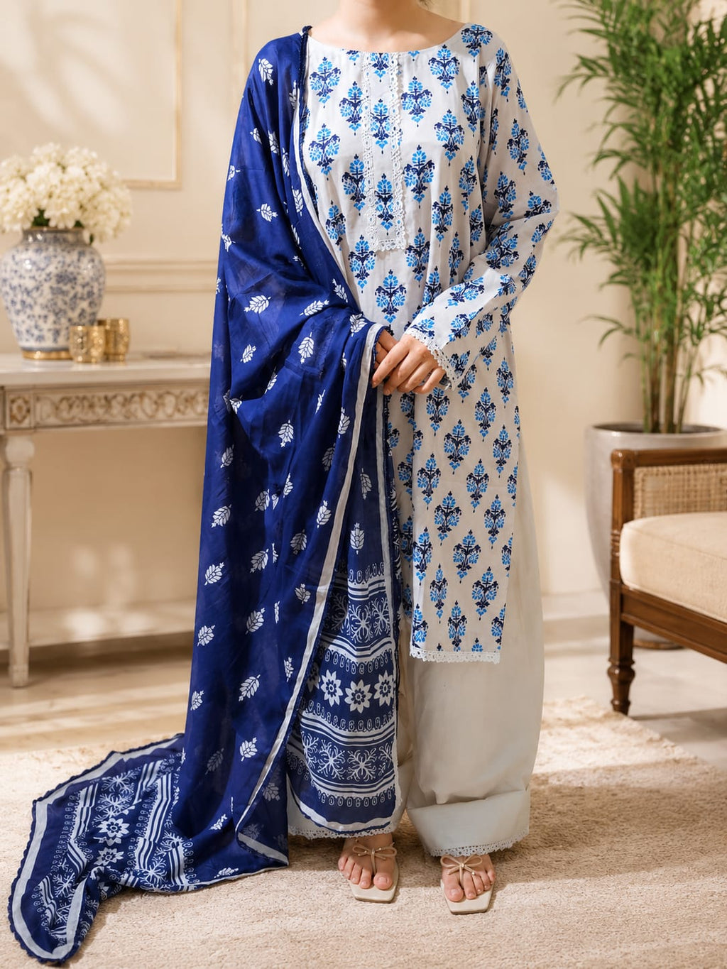 Azure Bloom 3 Piece Lawn Suit