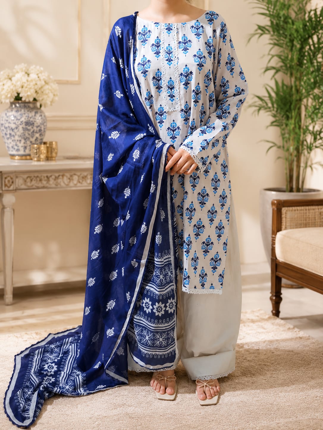 Azure Bloom 3 Piece Lawn Suit