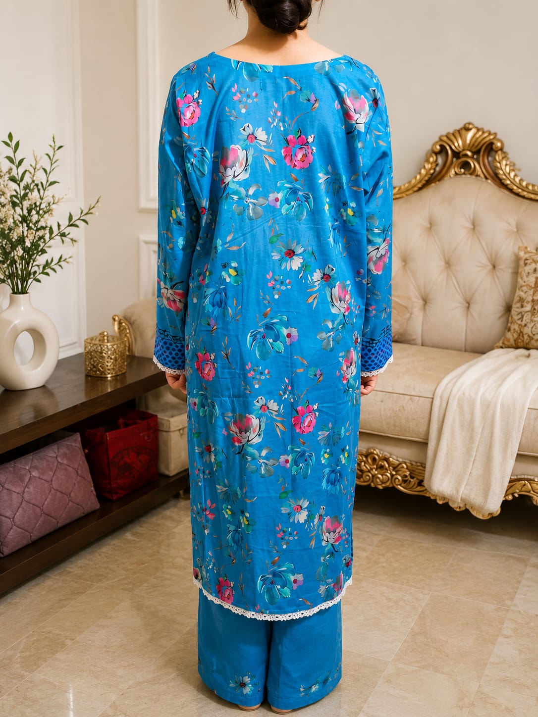 Sky Bloom Chikankari 3- piece suit
