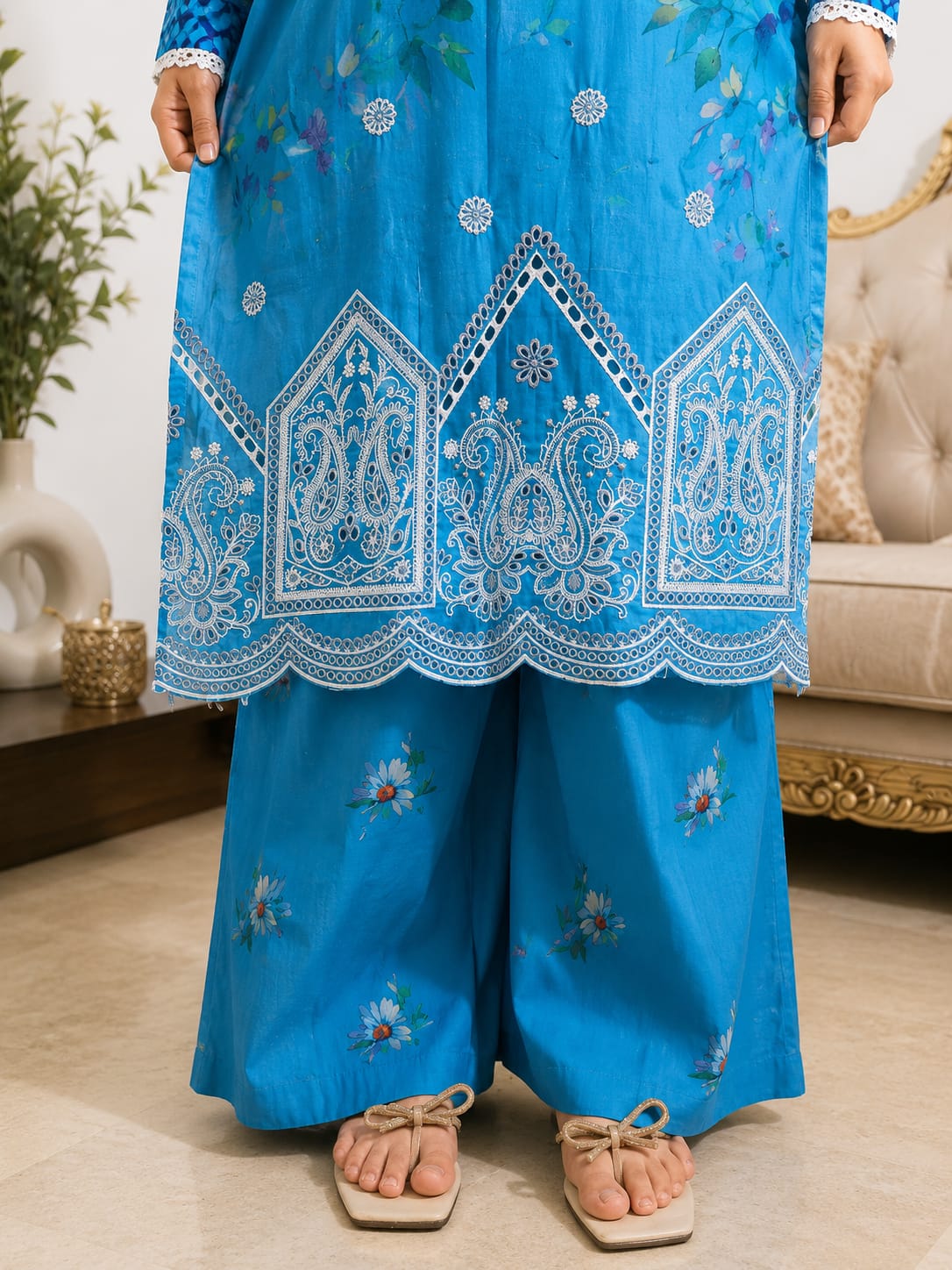 Sky Bloom Chikankari 3- piece suit