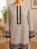 Classic ikat & lace off white & dark charcoal printed tunic