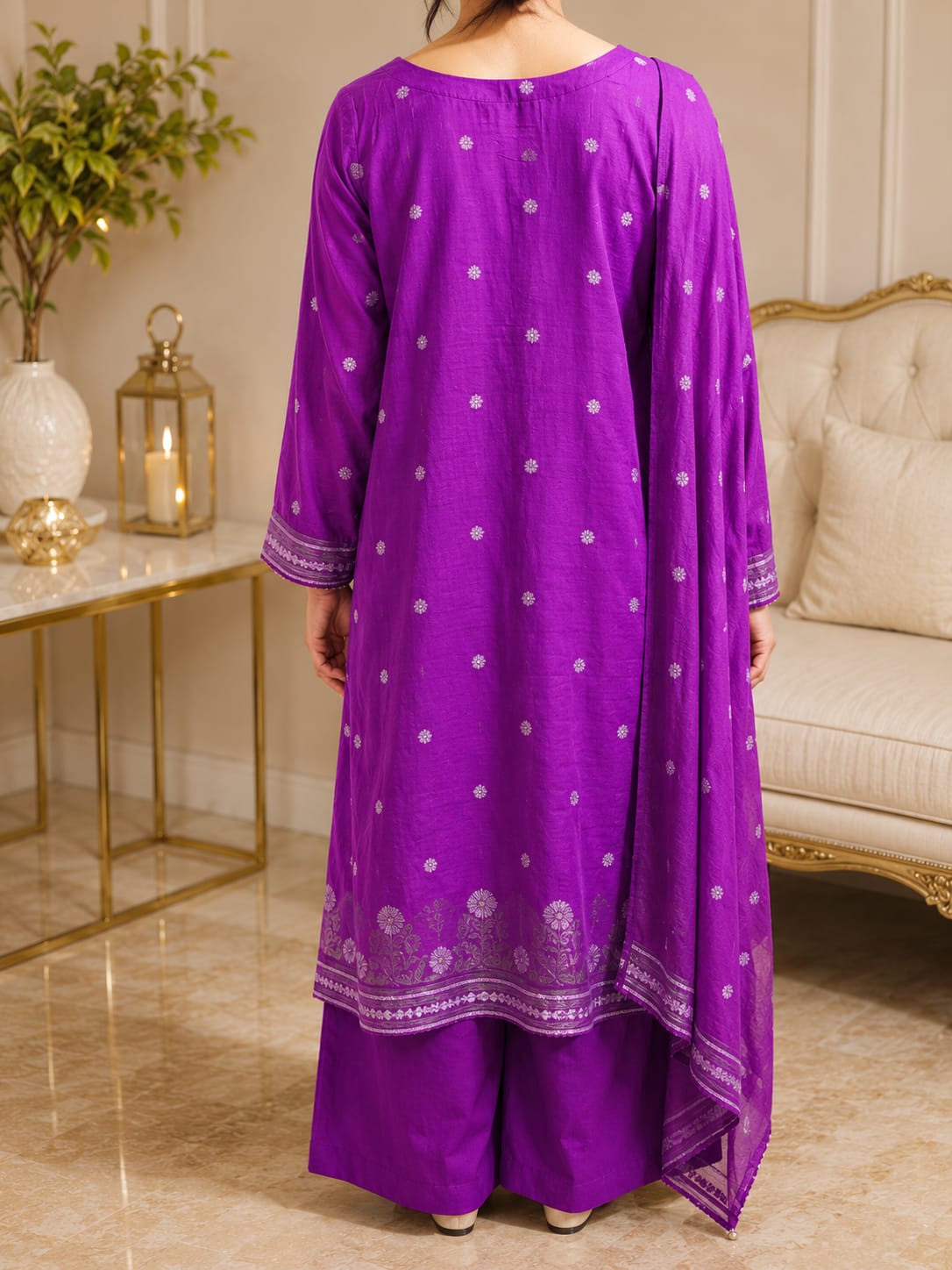 Royal purple jacquard 3 piece suit for woman premium dress